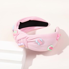 SHROMNYXIN Headbands for Women Heart Headband Non Slip Bow Headbands Girls Beaded Hairband Cute Top Knot Headband Rhinestone Heart Bride Hair Accessories Light Pink Blue