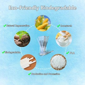 E-DAZZLE Biodegradable Plant Based Drinking Straws,200pcs Individually Wrapped Disposable Straws,Cocktail Straws,BPA Free Eco-Friendly Straws (7.5 inch 6 * 190mm)