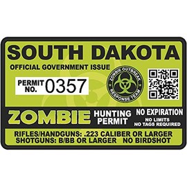 South Dakota SD Zombie Hunting Permit - Hunter Response Team Unit 4" Outbreak Sticker