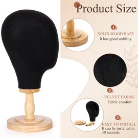 Black Canvas Wig Mannequin Head with Wooden Stand Linen Hat Display Model Head for Caps Mannequin Head Stand with Detachable Wood Base
