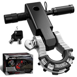 AUTMATCH Shackle Hitch Receiver 2" with 3/4" Mega D Ring Shackle and 5/8" Trailer Hitch Lock Pin, 68,000 Lbs Break Strength Heavy Duty Receiver Towing Kit for Off-Road Vehicle Recovery, Black & Silver