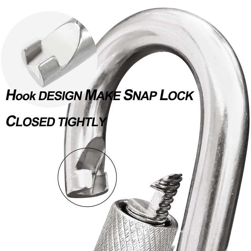 Acquwistach Locking Carabiner Clips 4 Pack 4" Stainless Steel Spring