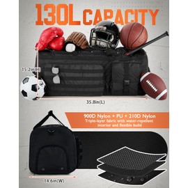 Gonex 130L Extra Large Duffel Bag for Men, Heavy Duty 3 in 1 Convertible Carry Travel Duffle, with Shoe Compartment, Tactical Loops, Sports Gear Bag for Family Trips (Black)