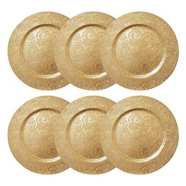 YöL 6 Embossed Decorative Gold Round Charger Plates Christmas Xmas Dining Table 33cm