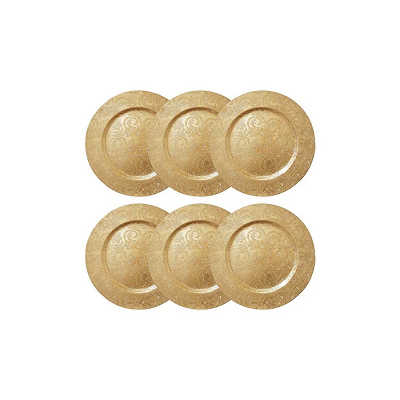 YöL 6 Embossed Decorative Gold Round Charger Plates Christmas Xmas