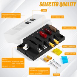 PSEQT 12V Fuse Block, 4 Circuit Blade Marine Fuse Panel Box with LED Indicator, Waterproof ATO Blade Fuses Block Holder Relay Box Kit with Protection Cover for 12V/24V Car Boat Truck Trailer Bus