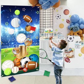 Serencatcher Sport Toss Game With Bean Bag, Sport Theme Backdrop Banner Bean Bag Toss Game Football Basketball Baseball Indoor Outdoor Game for Boy Girl Sport Theme Birthday Party Decorations Supplies