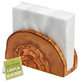 CRYSTALIA Wooden Napkin Holder for Table, Olive Wood Napkin Holder for Kitchen Dining Table & Cocktail, Decorative Tissue Dispenser for Home Picnic Indoor Outdoor, Rustic Farmhouse Design (Round)