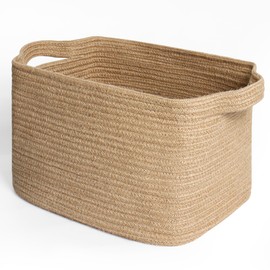 MEGASKET Wicker Basket for Storage, 15"x11"x9" Woven Basket with Handle, Rectangular Cute Storage Bin for Books, Shoes, Clothes, Towels, Decorative Gift Bin Empty, Stuffed Animal Organizer, Home Decor
