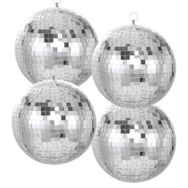 Mirror Disco Ball Silver Mirror Ball: 6 Inches Reflective Hanging Ball - 80s Party Club Stage Props DJ Light Effect Decoration (6''-4PCS)