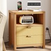 Furnulem Wood Night Stand with Charging Station, Nightstand with 2
