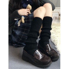 Milumia Women's 1 Pair Ribbed Knit Leg Warmers 80s Boot Long Socks Black One Size