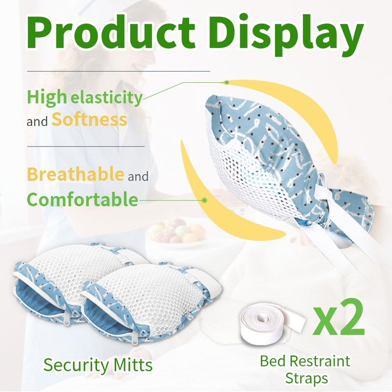 WASHINBED Dementia Restraint Gloves with Colorful Patterns-2 PCS- Reusable,Comfortable and
