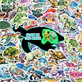 51 Pcs Cute Turtle Stickers for Kids Glow in The Dark, Sea Animals Sticker for Water Bottle, Vinyl Waterproof Laptop Decals for Teens Girls Boys, Students Classroom Prizes Sticker Pack