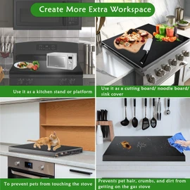 Gas Stove Cover Board, Resistance to Heat Range Covers for Gas Stove, Large Black Stove Top Covers (L30’’ x W22'' xH2.75'') with Anti-slip Silicone Feet, Anti-collision Corner Guards