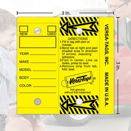 Versa-Tags 250 Key Tags, Self Protecting Poly, 1.25''x3'', Highly Resistant to Abrasion, 250 Key Tag Pack, 250 Chrome Plated Key Tag Rings Included Color Yellow