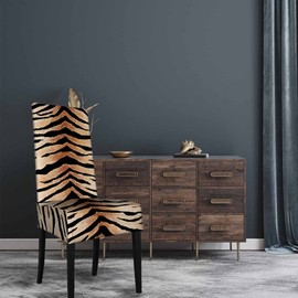 Numland 1 Pack Tiger Skin Pattern Dining Room Chair Covers Leopard Cheetah Print Wild Animal Brown Stripes Short Stretchable Polyester Removable Washable for home Restaurant Banquet