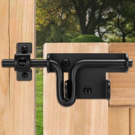 BOODVON Slide Bolt Gate Latch for Wooden Fence, Sliding Bolt Gate Latch Door Lock Hardware with Padlock Hole, Slide Bolt for Outdoor Gates/Yard Fence/Shed Door/Barn Door, Black, 1 Pack