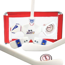 Tharos Distribution Nova Hockey Complete Set Table/Floor Hockey Game, Goalie, Net, (1) Pucks, (2) Sticks., White