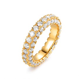 Barzel Womens 3 Row Eternity Ring Wedding Band 18k Yellow Gold Plated Cubic Zirconia Eternity Band Ring Jewelry (Gold, 8)