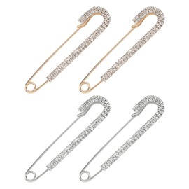 FSSTUD 4 Pcs Rhinestone Safety Brooch Pins Crystal Sweater Shawl Pins Shiny Jewelry Safety Pins Glitter Clothing Decorative Pins for Dresses Shirts