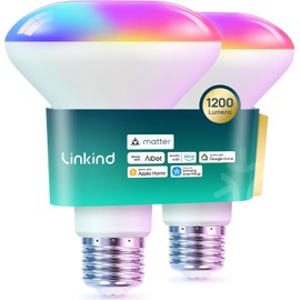 Linkind Matter Smart Light Bulb,1200LM BR30 Smart Flood Light Bulbs Compatible with Alexa, Apple Home, Google Home, RGBTW Recessed Color Changing Bulbs E26, 2.4GHz Only WiFi Light Bulbs LED, 6 Pack
