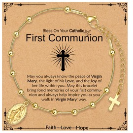 bkllww Faith Inspired Christian Bracelet for Women - Gold Engraved Bible Verse Jewelry with Cross Charm, Spiritual Gift for Her Easter & Mother's Day & Birthday gift (First Communion)