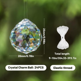 WYYFXY® Pack of 24 Crystals for Hanging, 20 mm Suncatcher Crystal Suncatcher Crystal Prism Light Catcher with 10 m Crystal Thread for Home Window Furniture Decoration Holiday Party