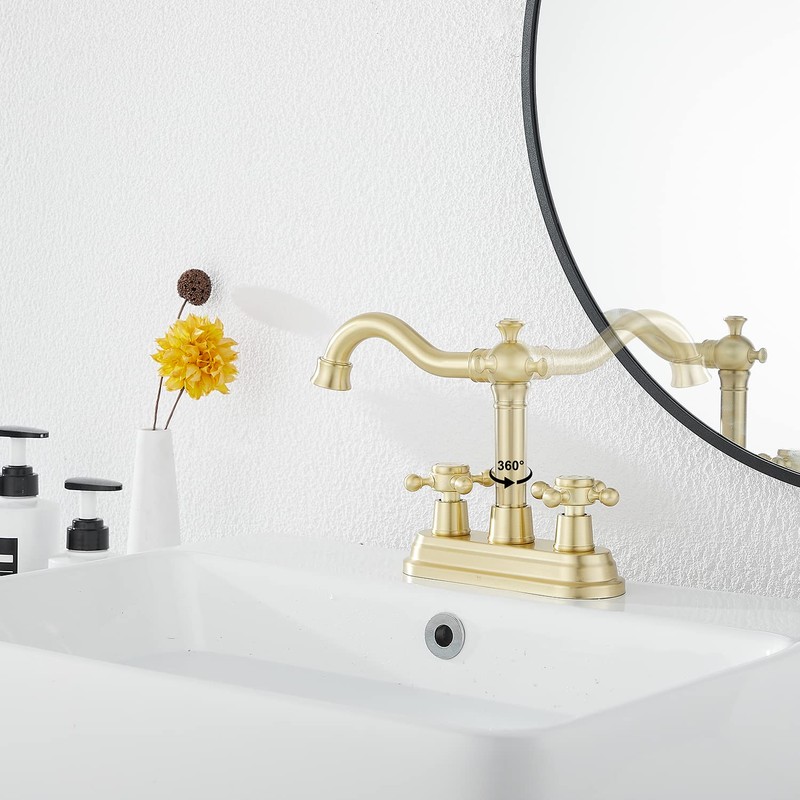 Bathroom Faucet Brushed Gold GGStudy 2 Handles 4 Inches Centerset