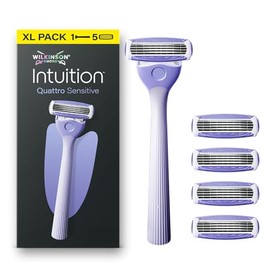 Wilkinson Sword Intuition Quattro Sensitive Skin Women's Razor Starter Pack with 5 Replacement Blades