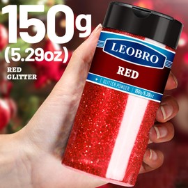 LEOBRO Red Glitter, Glitter, 150g/5.29oz Extra Fine Glitter, Resin Glitter Powder, Craft Glitter for Resin, Glitter Flower, Nail Body Art, Party Christmas Decorations, Red Glitter