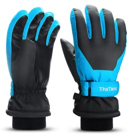 ThxToms Ski Gloves, Kids' Ski Gloves, Snow Gloves, Waterproof Gloves, Winter Gloves, Thick, Thermal, Waterproof, Cold Protection, Windproof, Anti-Slip, Playing in Snow, Biking, Skiing, Snowboarding, School, Outdoor, Blue, M