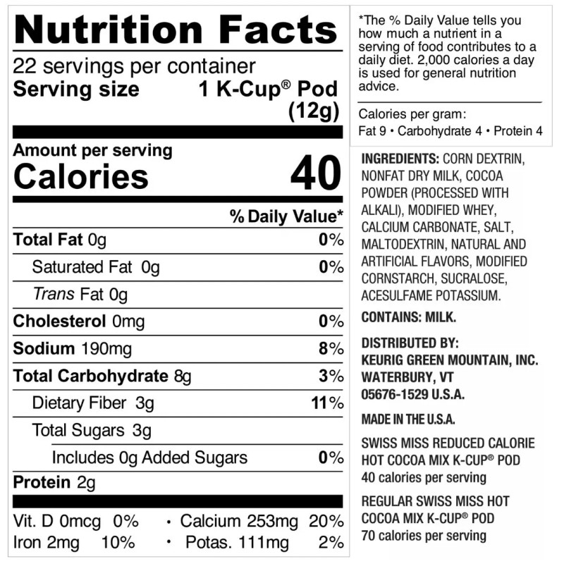 Swiss Miss Reduced Calories Hot Light Cocoa Single-Serve K-Cup®, Pods