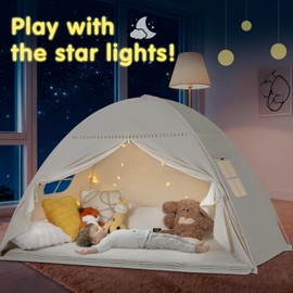 jiangcha Twin Bunk Bed Tent Canopy for Playhouse, Indoor Portable Foldable Privacy Shelter with Breathable Starry Canopy for Girls & Boys Bedrooms (Beige)