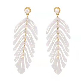 BG&WLing Palm Leaf Earrings for Women Resin Dangle Earring Tropical Acrylic Drop Bohemian Statement Earrings Fashion Jewelry (Off-White)