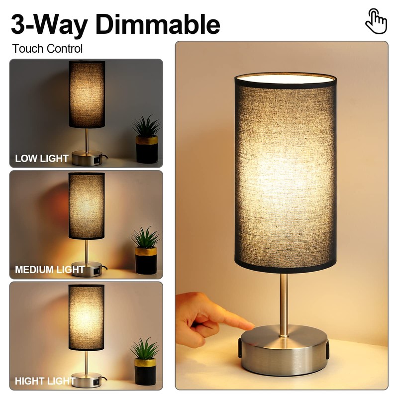 Yarra-Decor 【Upgraded Bedside Lamp with USB A+C Charging Ports &