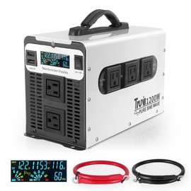 2024 Upgraded Pure Sine Wave Inverter 1200W 12V DC to 110V 120V Power Inverter with LED Monitor Solar Inverter for Home RV Truck Off-Grid 12V Inverter Built-in USB Five AC Port