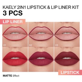 Kaely 3Pcs Gradient Matte Lip Liner Pencil & Lipstick Crayon Combo Set for Women, 2in1 Flawless Contour Gradual Ombre Effect Lip Pencil Makeup Waterproof, labiales mate 24 horas originales, 01+02+03