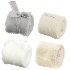 1-1/2" x 22Yd Chiffon Silk Ribbon Mixed Color Ribbons Set 5.5Yd x 4 Rolls Fringe Fabric Eco-Friendly for Wedding Invitations, Bridal Bouquets, Decorations, Gifts Wrapping & Bow Making