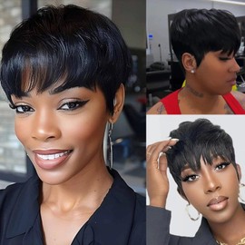 Pixie Cut Wig Human Hair Short Straight Bob Wig for Black Women Brazilian Human Hair Full Machine Made Wigs for Daily Use
