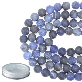 8mm Natural Matte Blue Sodalite Round Gemstone Frosted 100Pcs Loose Beads for Jewelry Making Bracelet with Stretch Beading Cord LPBeads