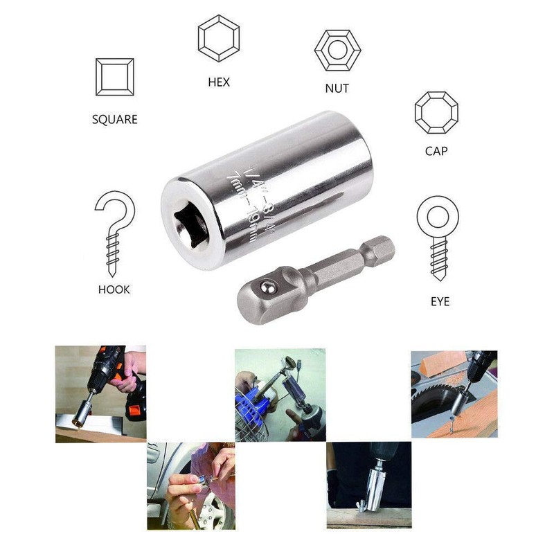 BE-TOOL Socket Wrench Universal Socket Set Drill Adapter Self Adjusting