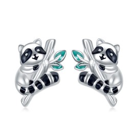 Raccoon Earrings for Women 925 Sterling Silver Raccoon Stud Earrings Cute Animal Jewellery Crown Jewellery Gifts Birthday Gifts for Girls Friends, Sterling Silver, No Gemstone