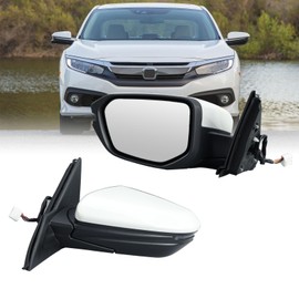 MOFOAP Left Driver Side Mirror For 2016 2017 2018 2019 2020 2021 Honda Civic Coupe Touring Mirror with Heated Turn Signal Manual Folding Replace 76258-TBA-A21ZA(White)7Pins
