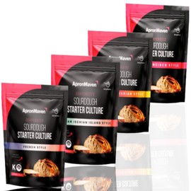 4 Pack Sourdough Starter Variety Pack - Dehydrated Sour Dough Starters San Francisco, German, Italian, French - Essential Sourdough Bread Baking Supplies Kit - Birthday Gift Idea for Women Bakers & Homesteaders