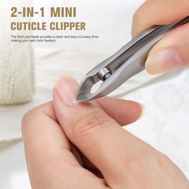 FERYES Cuticle Clipper with Cuticle Pusher & Storage Pouch, Portable 2-in-1 Mini Cuticle Trimmer Nail Maintenance Tool for Men & Women