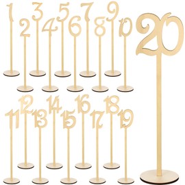 20 Pcs Wood Table Numbers for Wedding Reception Stands Seat Numbers with Holder Base Table Numbers for Wedding Party Event Catering, 1-20 (Wood Color)