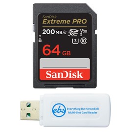 SanDisk 64GB SDXC SD Extreme Pro Memory Card Bundle Works with Sony Alpha a6400 Mirrorless Camera (ILCE-6400/B) 4K V30 U3 (SDSDXXY-064G-GN4IN) Plus (1) Everything But Stromboli (TM) Combo Card Reader