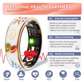 Smart Ring Health Tracker for Women Men, Sleep Tracker with Heart Rate,SpO₂,Blood Pressure, Fitness Ring for Activity Monitoring, No Subscription, Step Tracker Ring for ios&Android (Enamel color,#11)