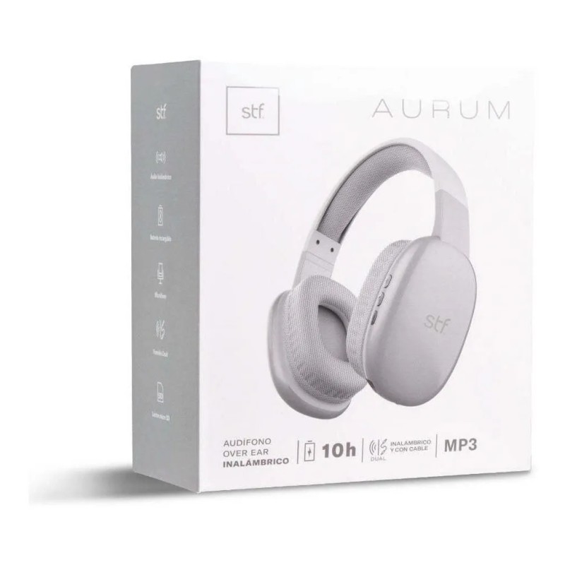 Audífonos Inalámbricos Diadema Compatible Con Micrófono Aurum Stf Color Gris